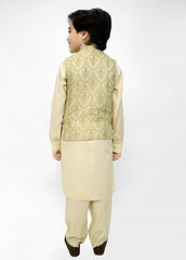 Kids Shalwar Kameez with Golden Green Waistcoat