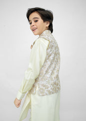 Kids Black Shalwar Kameez with Off White Embroidered Waistcoat