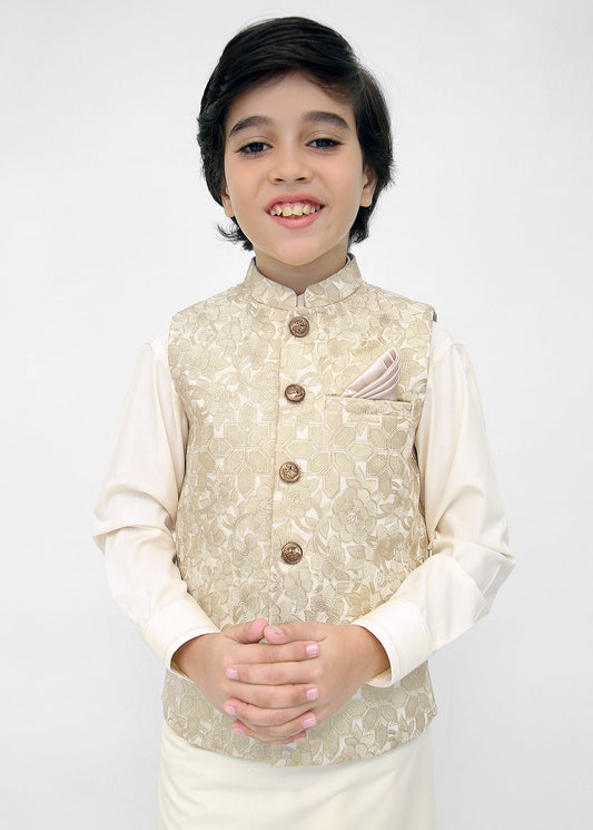 Kids Shalwar Kameez With Cream Emb Waistcoat