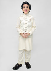 Kids Shalwar Kameez With Off-White Emb Waist Coat