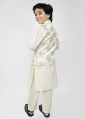 Kids Shalwar Kameez With Off-White Emb Waist Coat