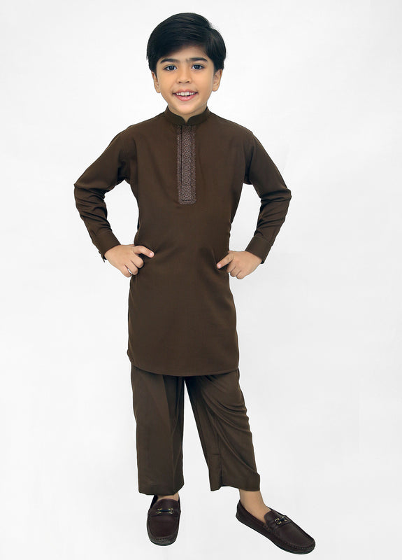 Dark Brown Kurta Pajama For Kids