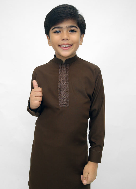 Dark Brown Kurta Pajama For Kids