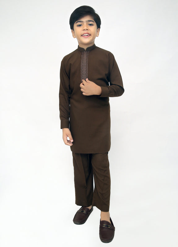 Dark Brown Kurta Pajama For Kids