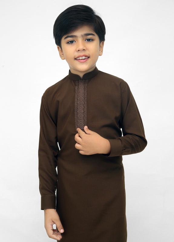 Dark Brown Kurta Pajama For Kids