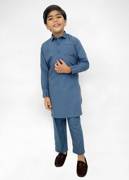 Kashmiri Blue Kurta Pajama For Kids