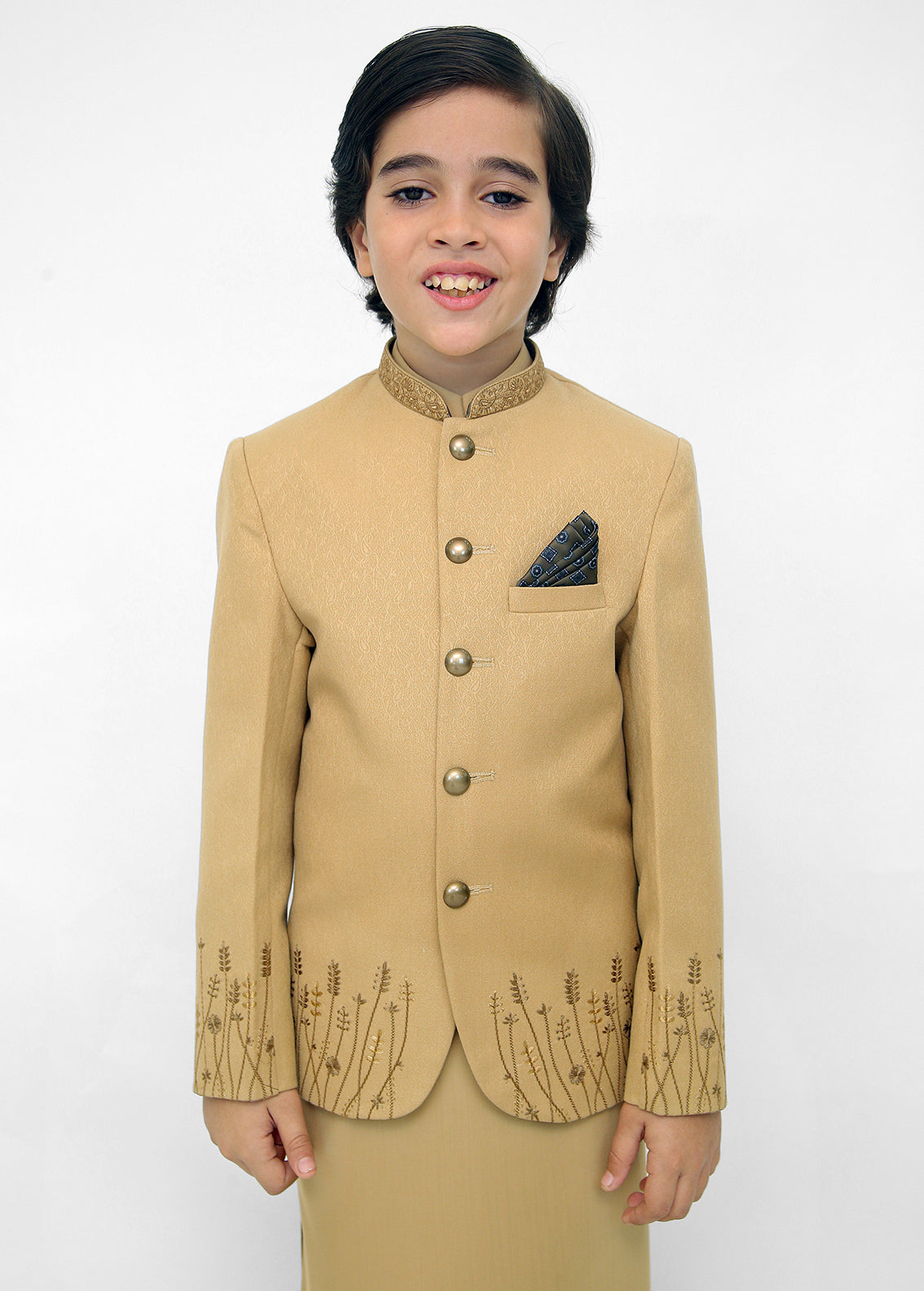 Kids Shalwar Kameez with Golden Prince Coat