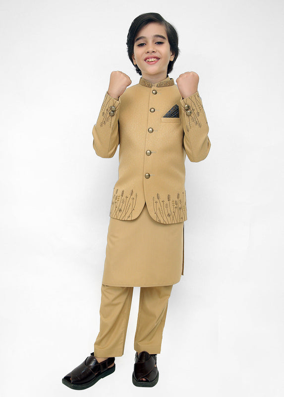 Kids Shalwar Kameez with Golden Prince Coat