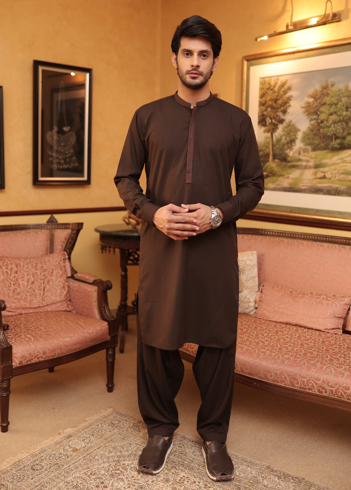 Dark Brown Men Shalwar Kameez