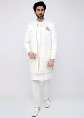 Off-White Embroidery Front Open Sherwani