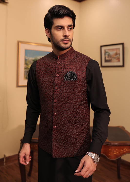 Men Maroon Waistcoat