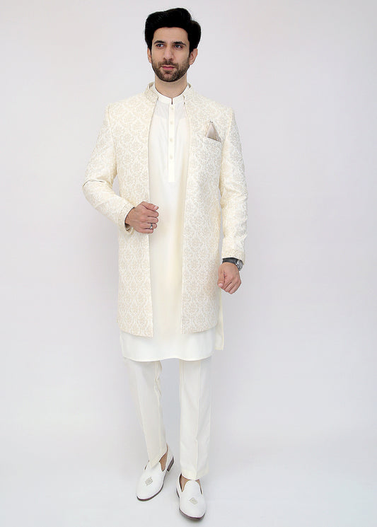 Cream Front Open Sherwani