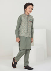 Kids Light Green Shalwar Kameez With Waistcoat