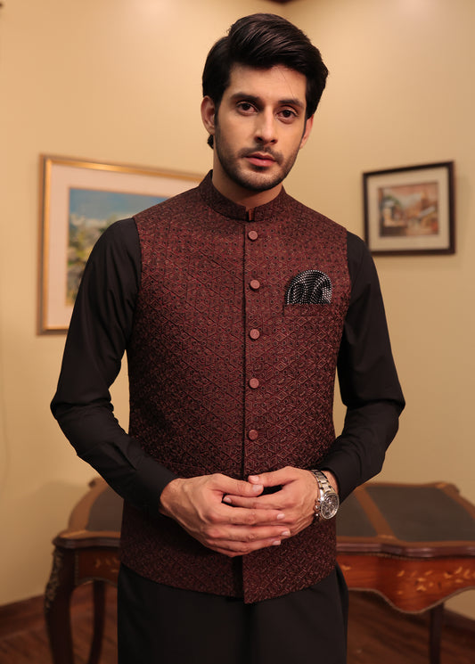 Men Maroon Waistcoat