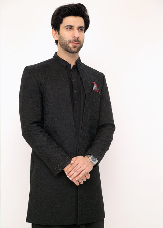 Black Front Open Sherwani