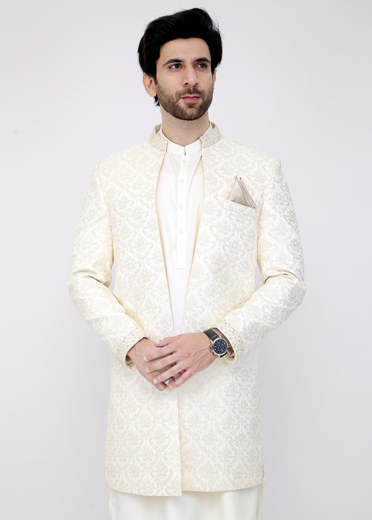 Cream Front Open Sherwani