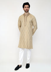 Beige Blended Special Kurta