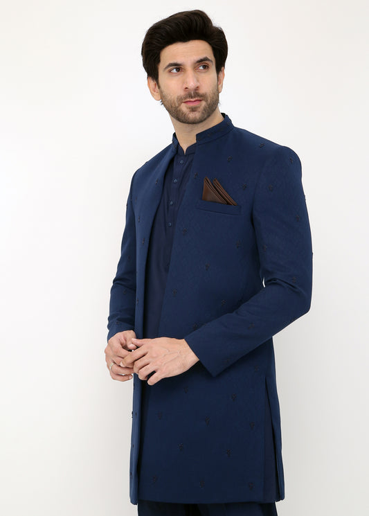 Blue Front Open Sherwani