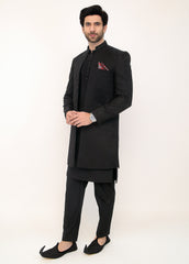 Black Front Open Sherwani