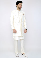 Off-White Embroidery Front Open Sherwani