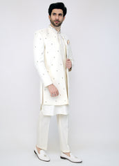 Off-White Embroidery Front Open Sherwani