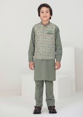 Kids Light Green Shalwar Kameez With Waistcoat