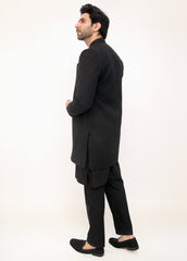 Black Embroidery Front Open Sherwani