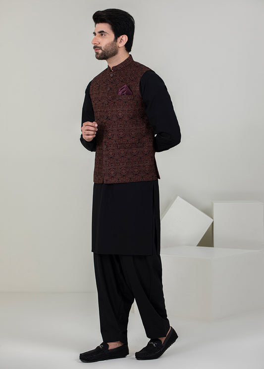 Mehroon Men Waistcoat