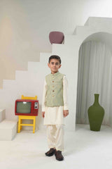 Sage Green Embossed Embroidered Waistcoat Suit KD - 25