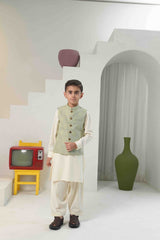Sage Green Embossed Embroidered Waistcoat Suit KD - 25