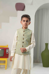 Sage Green Embossed Embroidered Waistcoat Suit KD - 25
