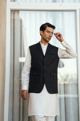 Black Lapel Striped Suiting Waistcoat WS-2015