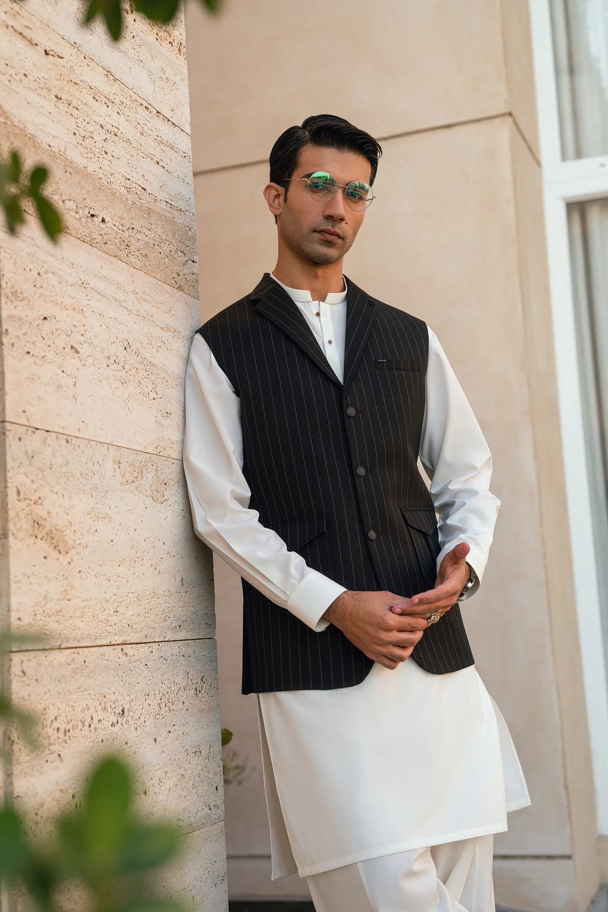 Black Lapel Striped Suiting Waistcoat WS-2015