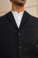 Black Lapel Striped Suiting Waistcoat WS-2015