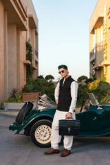 Black Lapel Striped Suiting Waistcoat WS-2015
