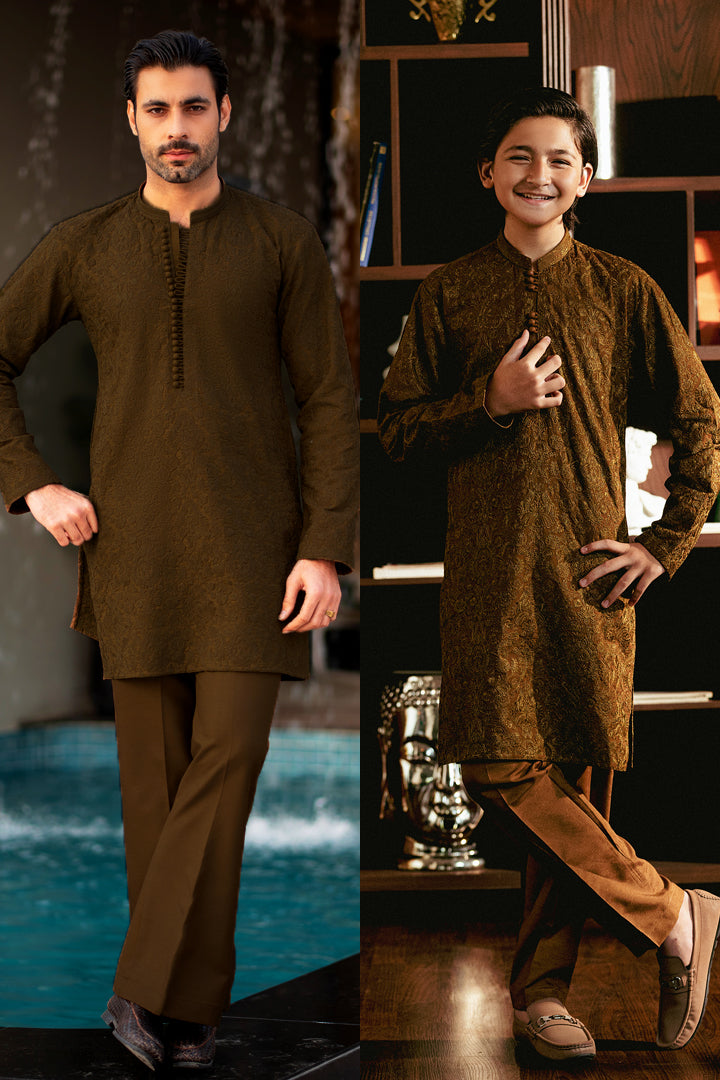 Brown Embroidered Kurta Trouser