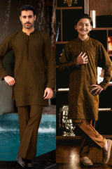Brown Embroidered Kurta Trouser