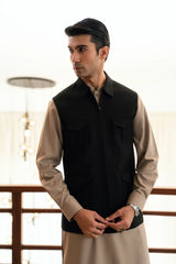 Charcoal Grey Zipper Suiting Waistcoat W-2023