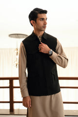 Charcoal Grey Zipper Suiting Waistcoat W-2023