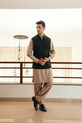 Charcoal Grey Zipper Suiting Waistcoat W-2023