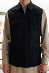 Charcoal Grey Zipper Suiting Waistcoat W-2023
