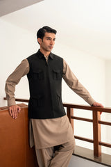 Charcoal Grey Zipper Suiting Waistcoat W-2023