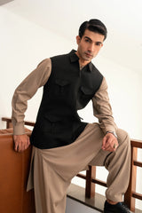 Charcoal Grey Zipper Suiting Waistcoat W-2023