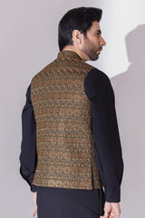 Black Brown Full Embroidered Waistcoat for Men
