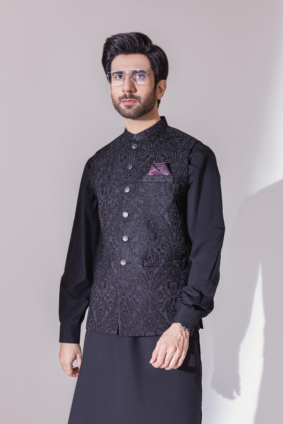 Black Full Embroidered Waistcoat