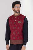 Full Embroidered Waistcoat - Red