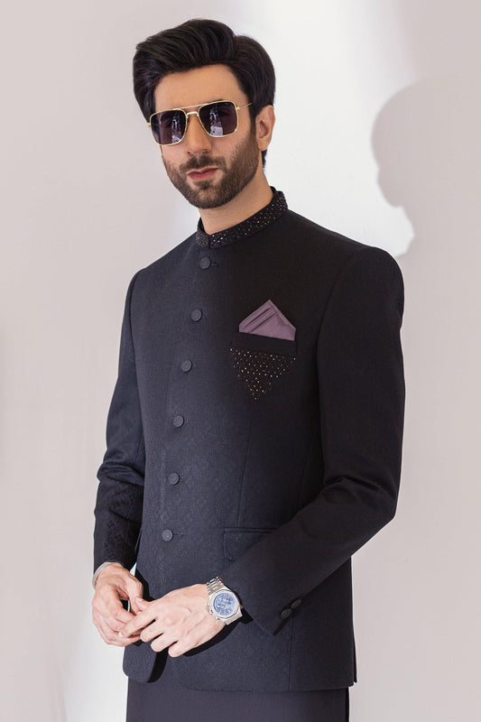 Hand Embroidered Prince Coat - Black