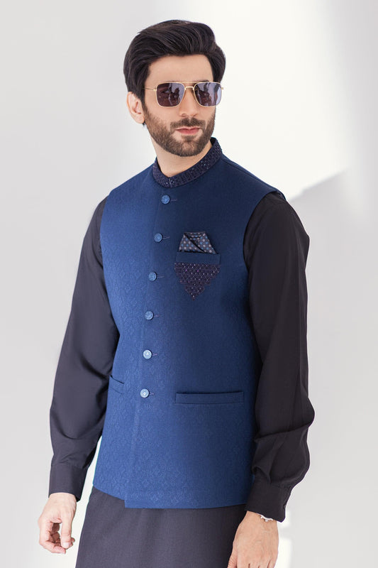 Blue Suiting Hand Embroidered WaistCoat