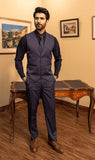 Men 3 Pcs Coat Pant - Navy Blue - Stylish Garments