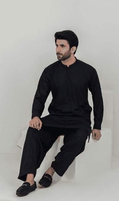 Men Shalwar Kameez - Black - Stylish Garments